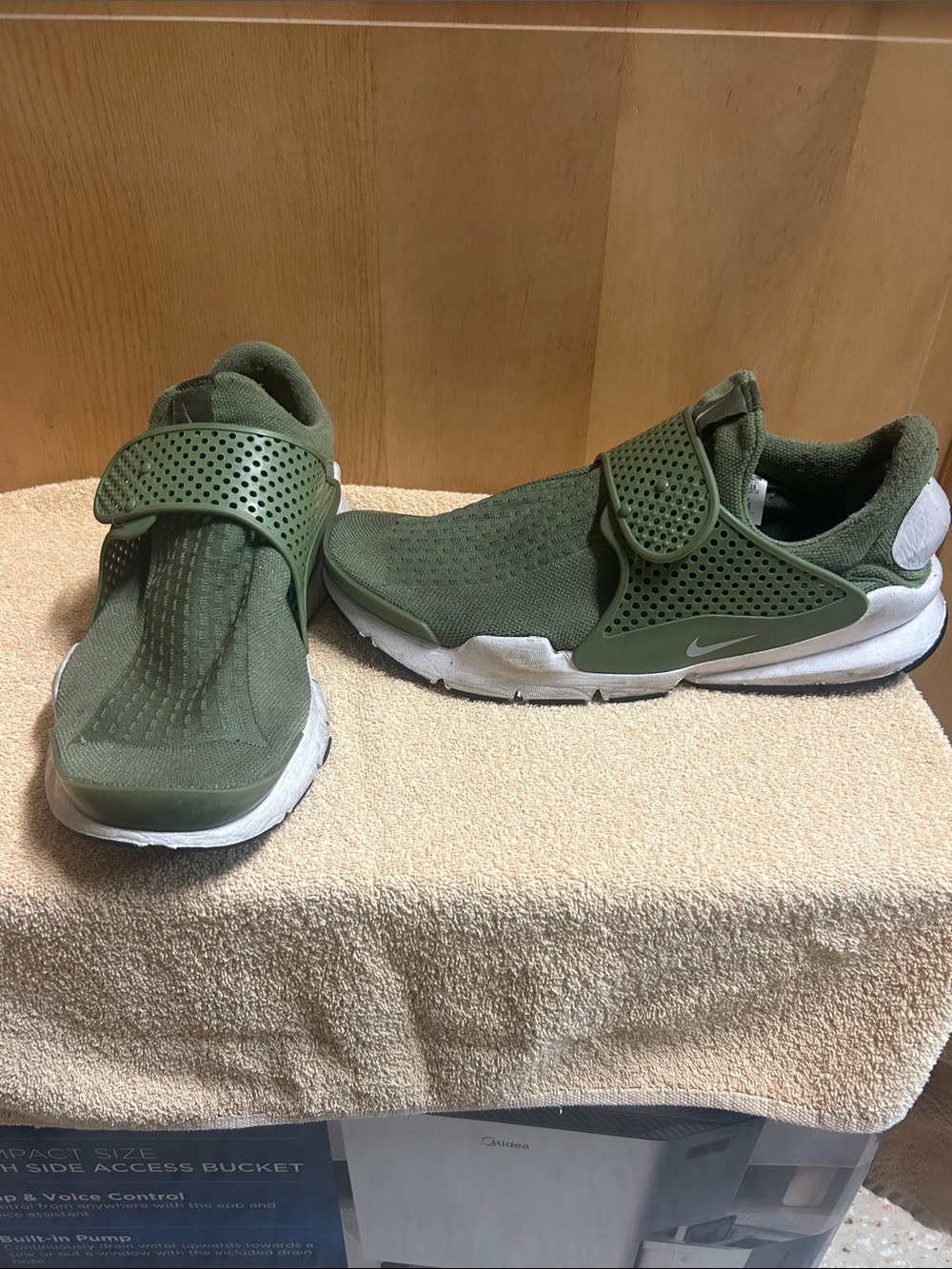 Nike Olive Green Slip-On Sneakers with White Soles